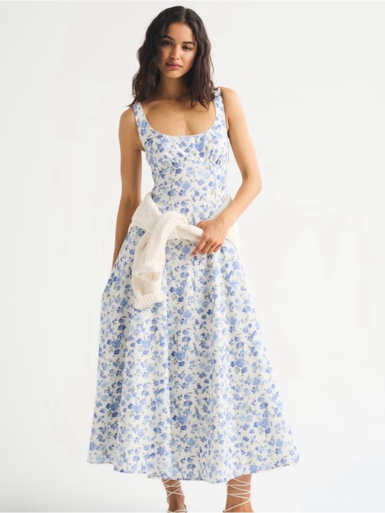 Abercrombie & Fitch Dresses & Skirts - Abercrombie & Fitch White and Blue Floral Midi Dress